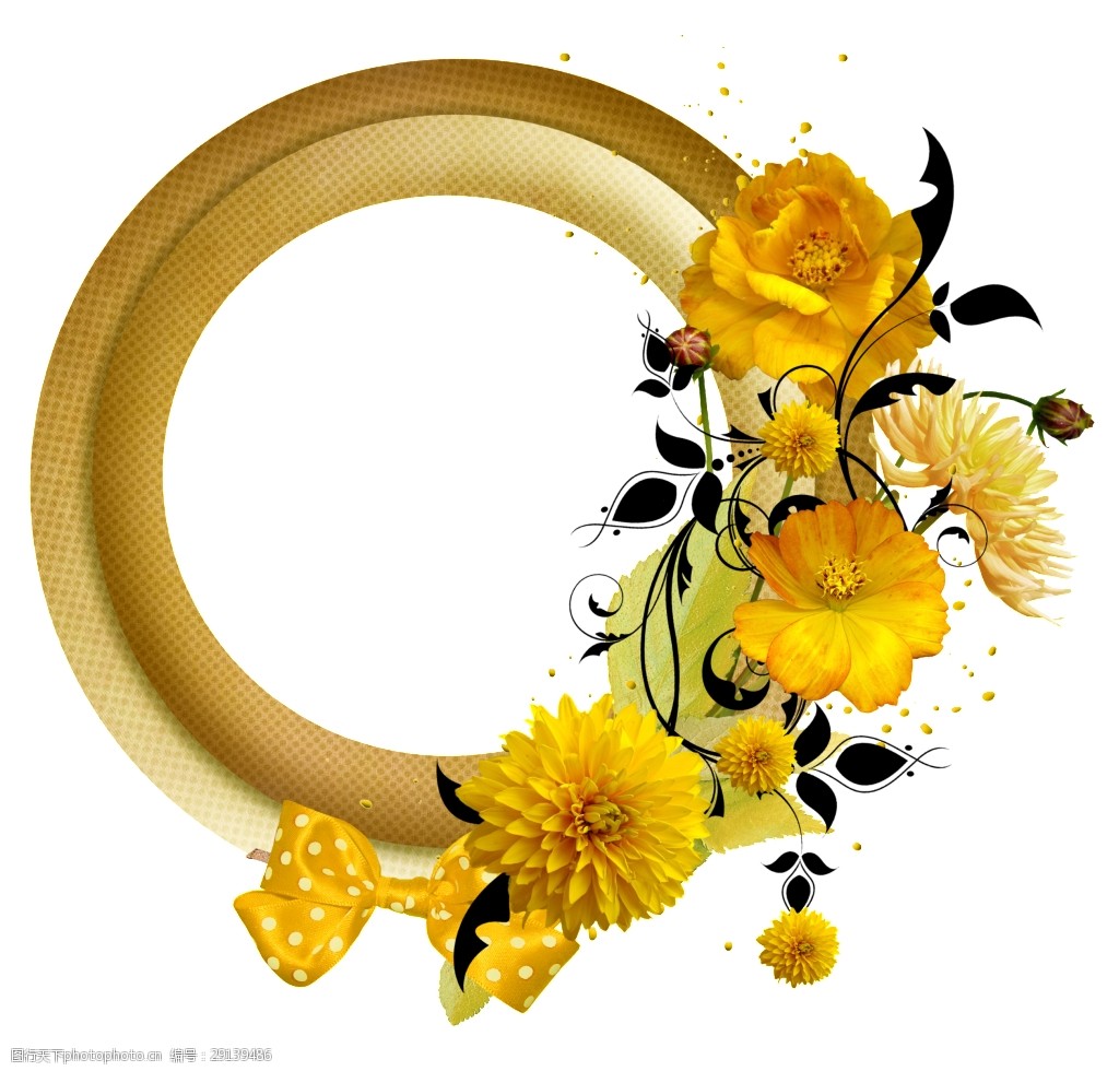关键词:水彩彩绘黄花圆形框架png透明素材 菊花 玫瑰花 黑色叶子 金色