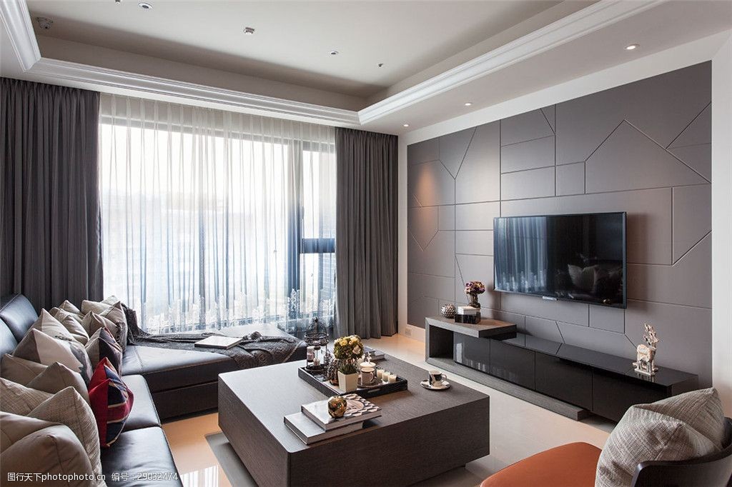 简约客厅方形吊顶装修效果图