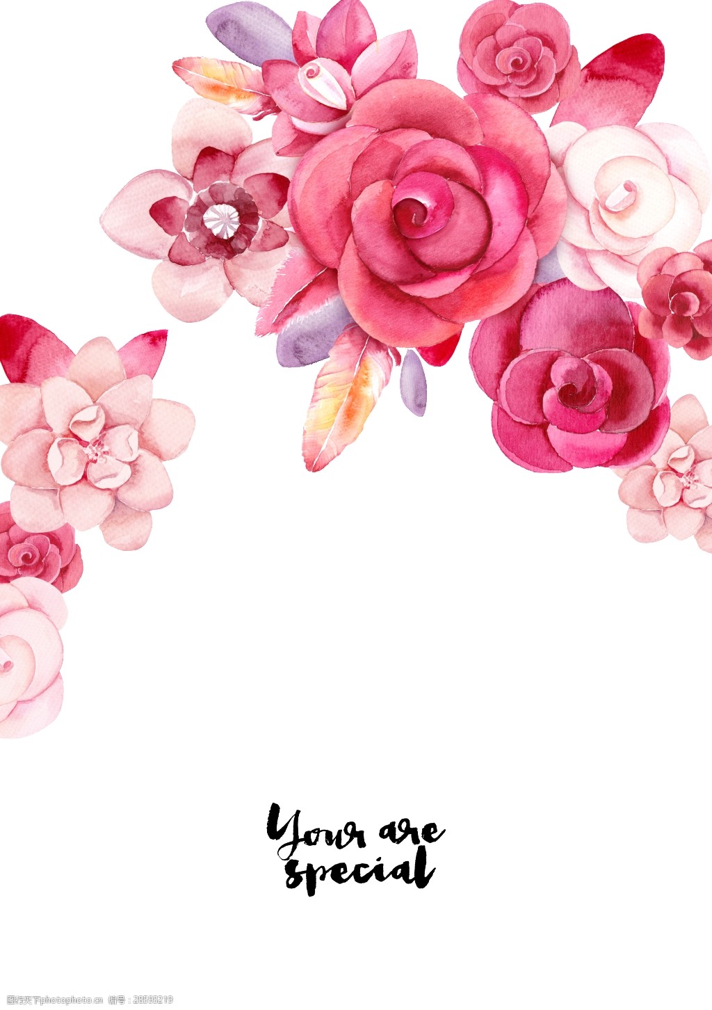 手绘粉色玫瑰png透明素材