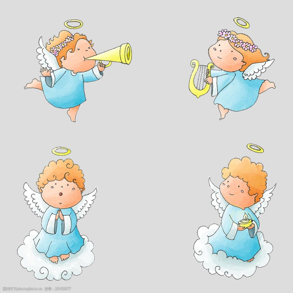 手绘卡通天使免抠psd透明素材