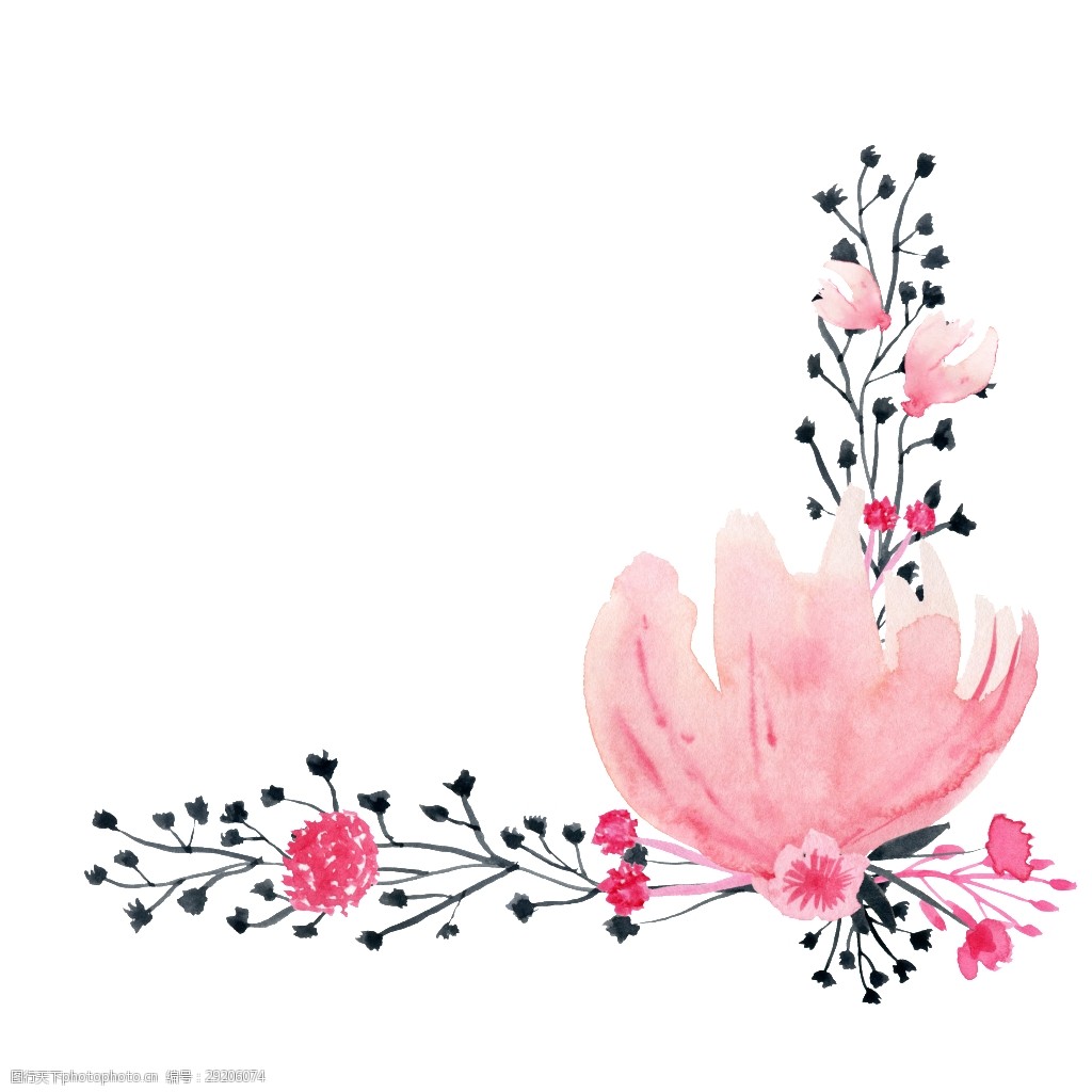 桃粉花边卡通水彩透明素材