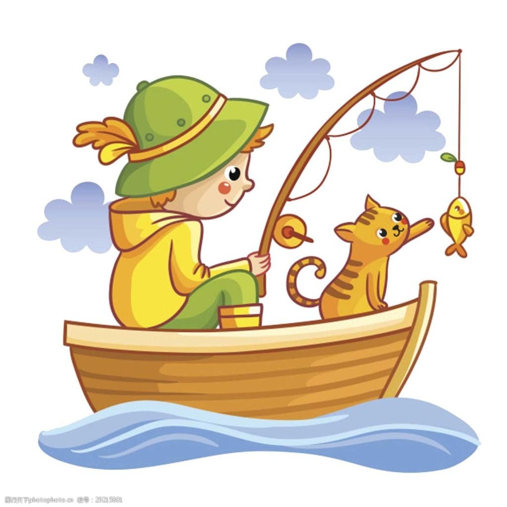 卡通小猫钓鱼png元素素材