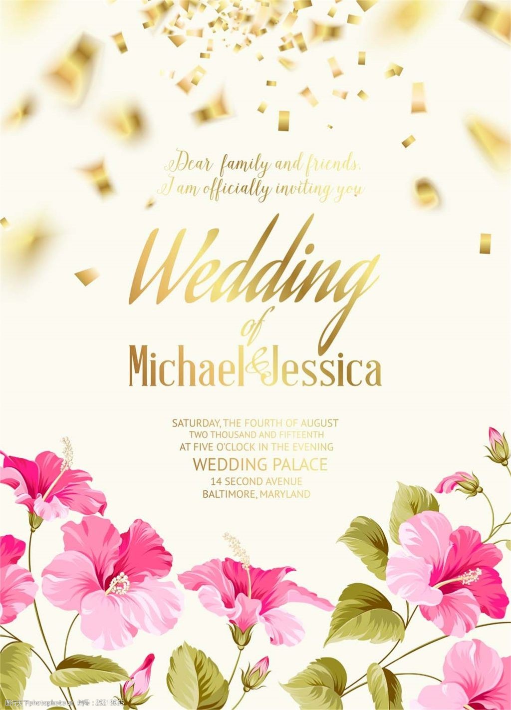 手绘扶桑花背景卡片psd源文件