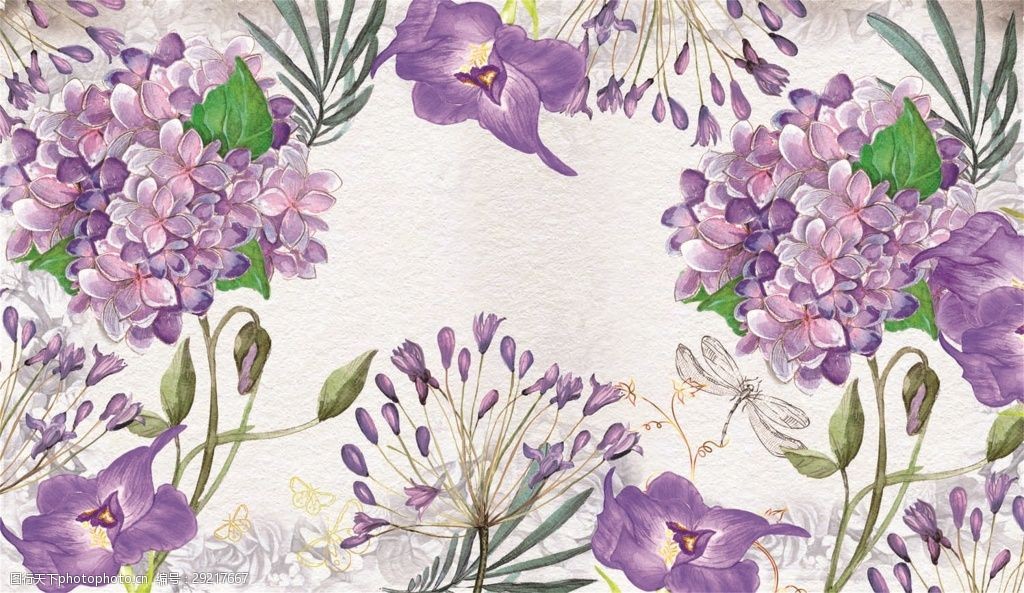 手绘唯美紫色绣球花psd源文件