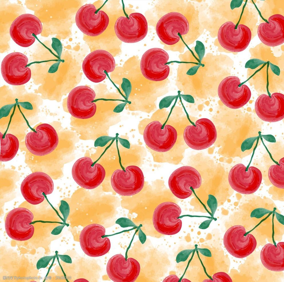 彩绘樱桃无缝背景矢量素材
