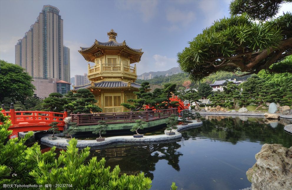 香港公园池塘小雁塔南莲园池图片-图行天下图库