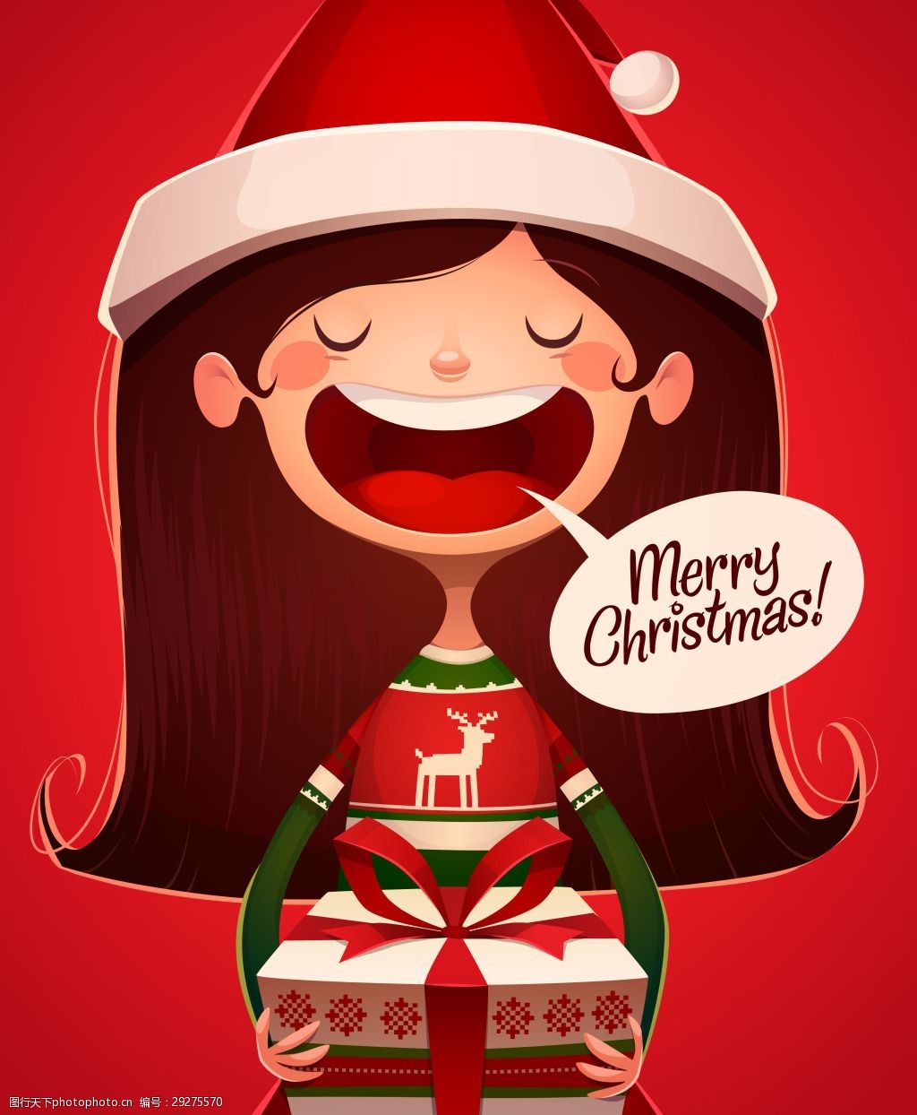 开心 高兴 圣诞 节日 圣诞礼物 帽子 人物 孩子 插画