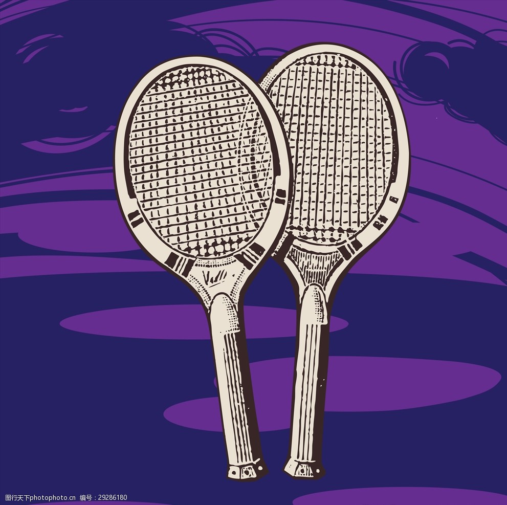 钢笔画欧式网球拍画面