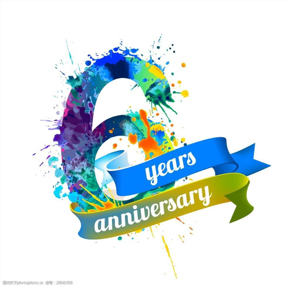 六周年庆飞溅色彩背景矢量素材