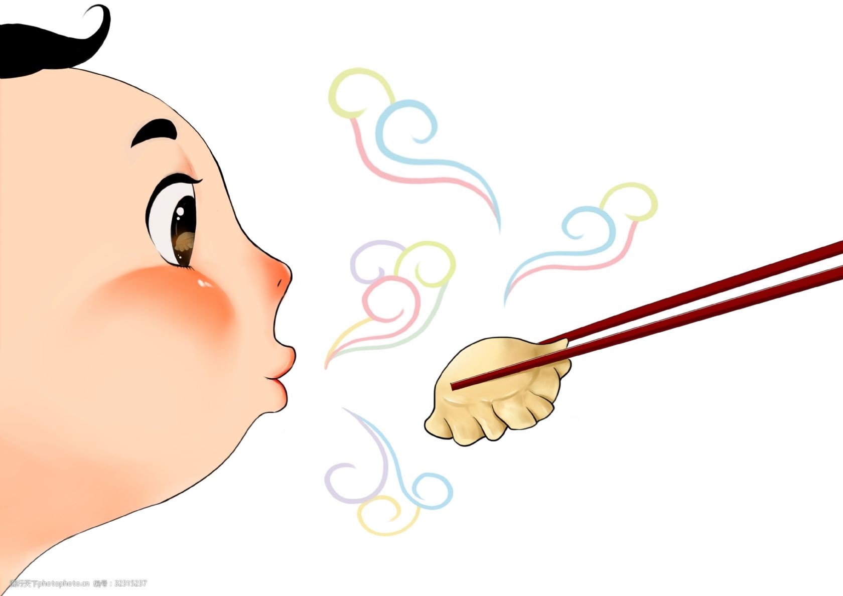 卡通手绘插画可爱小男孩吃饺子