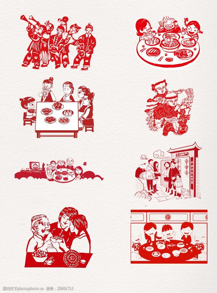 红色剪纸过新年素材