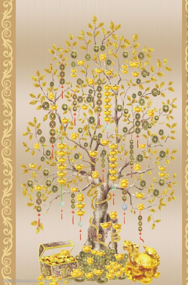 金色摇钱树psd模板