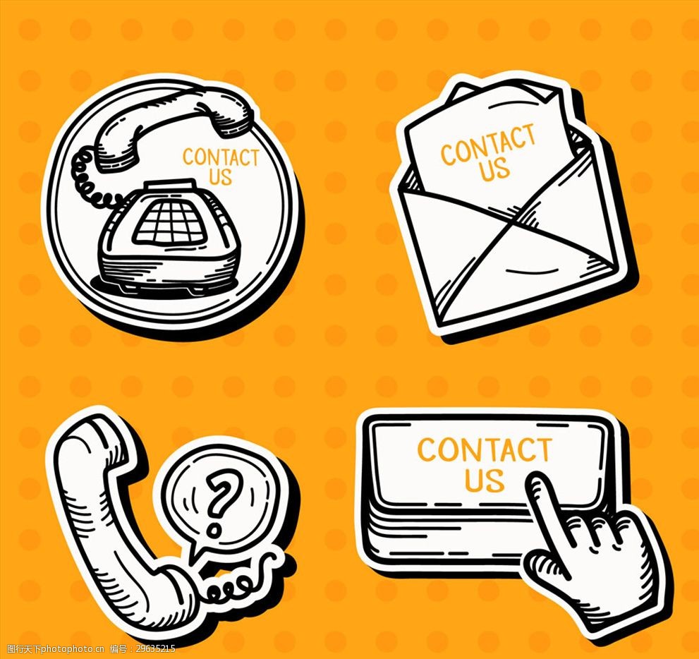 4款手绘联系方式标签矢量素材