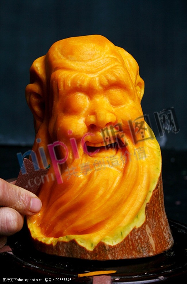 食品雕刻艺术南瓜老人头像寿星雕