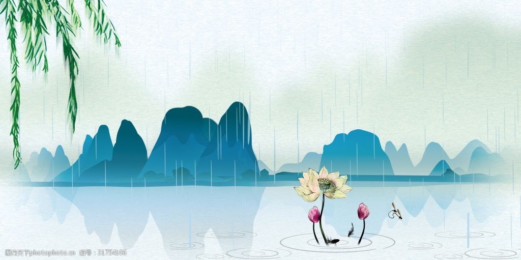 彩绘中国风山水背景设计