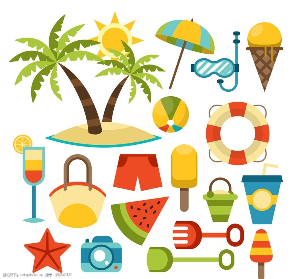 19款彩色夏季度假元素矢量素材