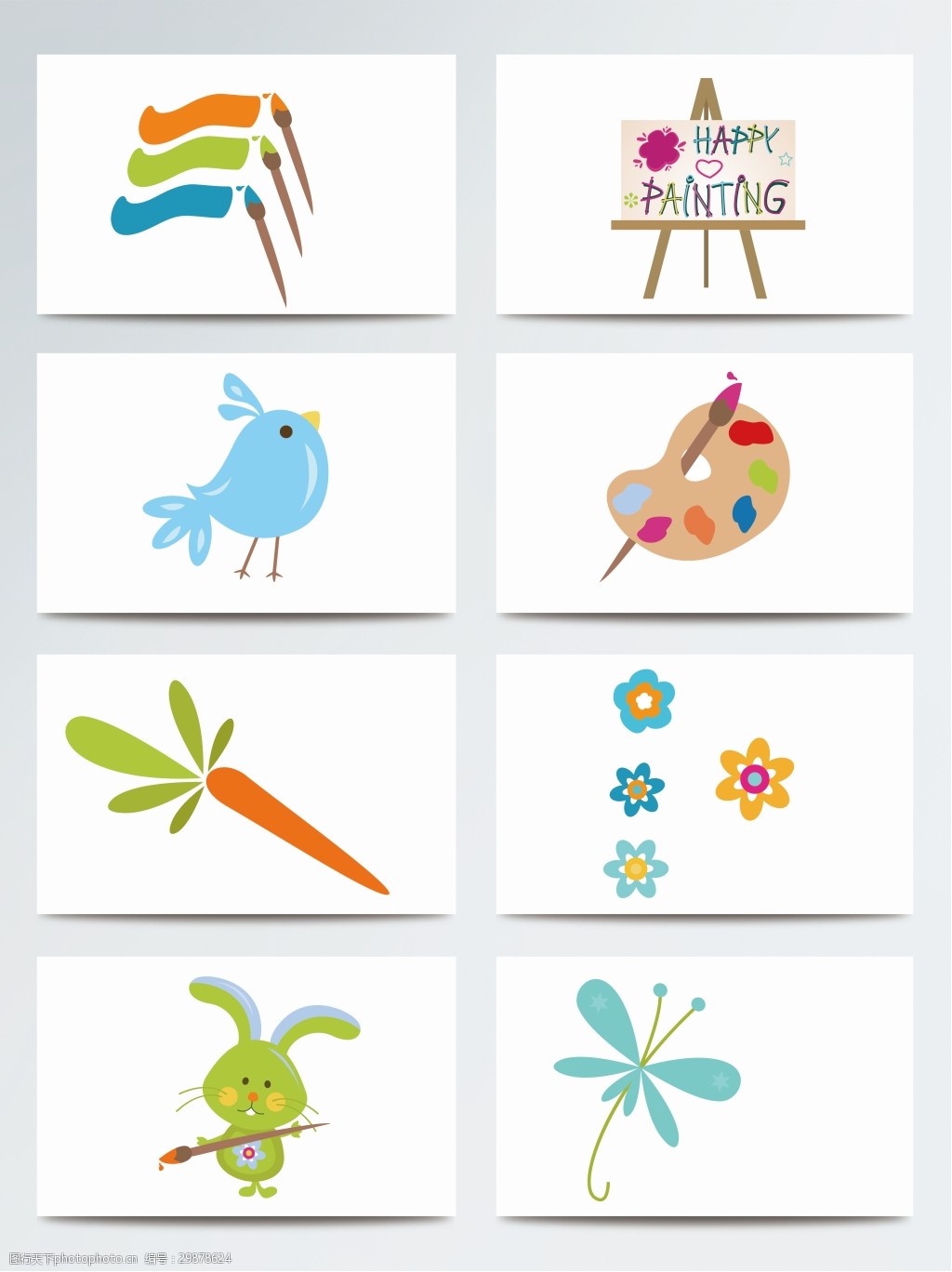 关键词:小清新儿童装饰元素 动物 简约 卡通 装饰 图案 小鸟 兔子