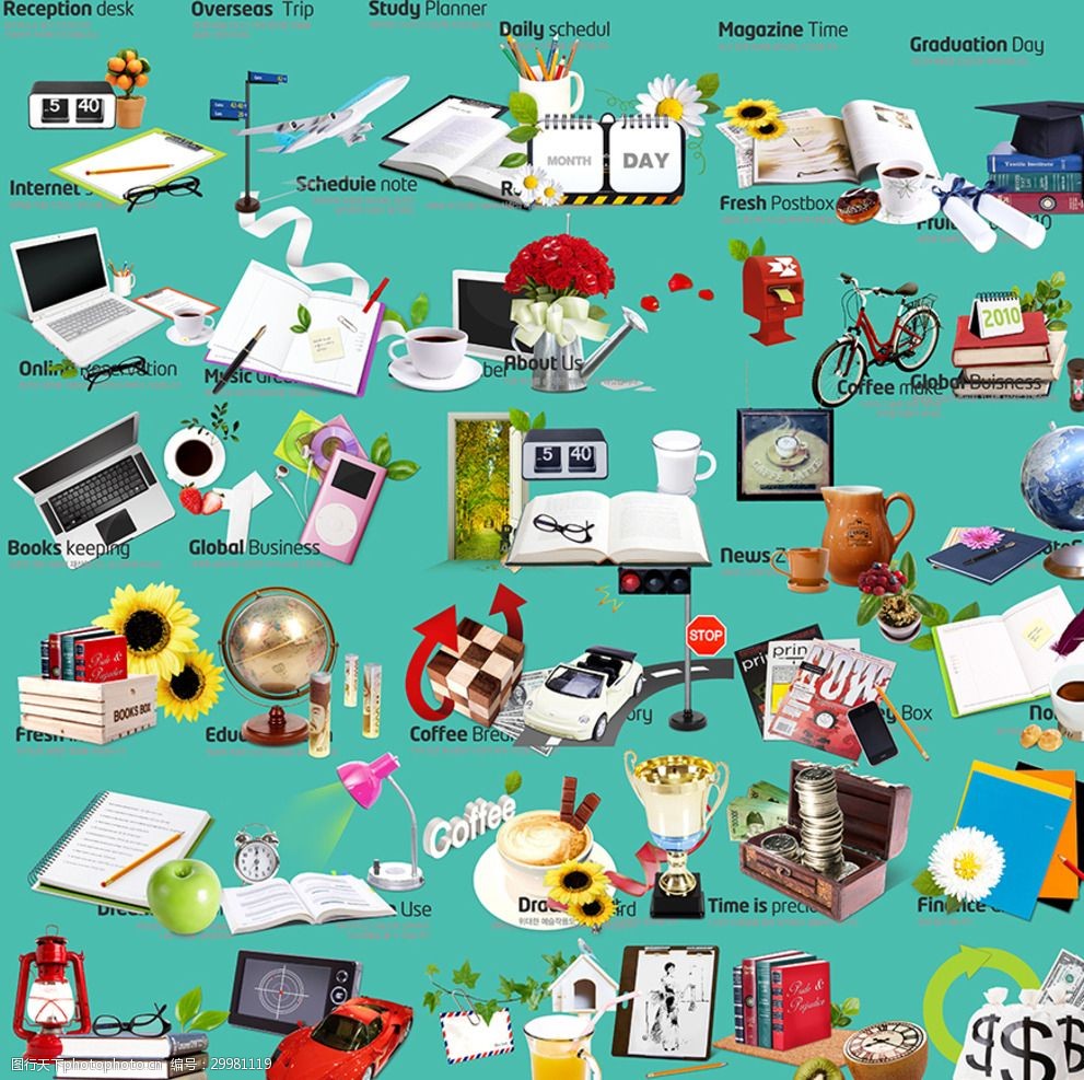 丰富的生活办公用品分层素材