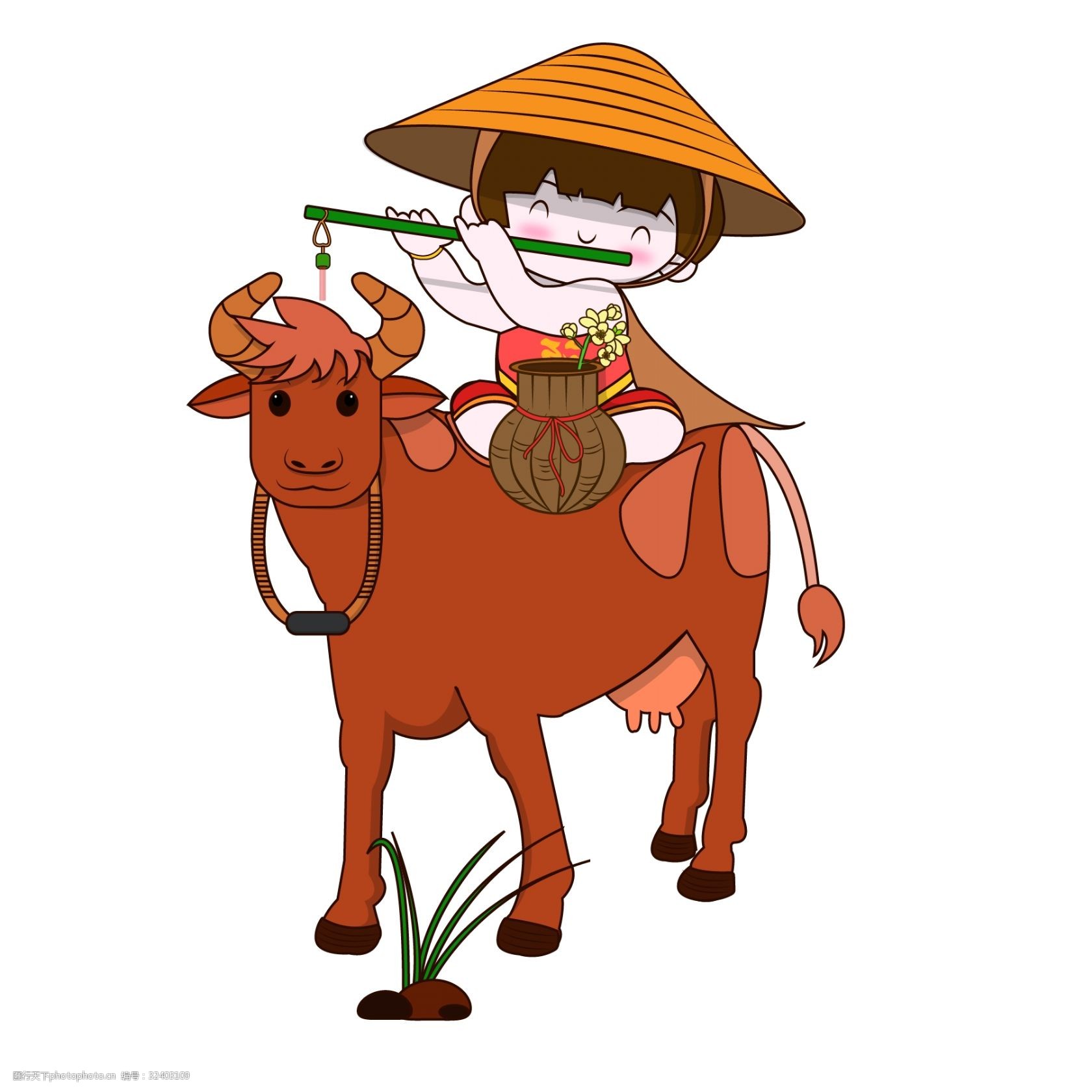 农村牧童骑牛吹笛图片图片