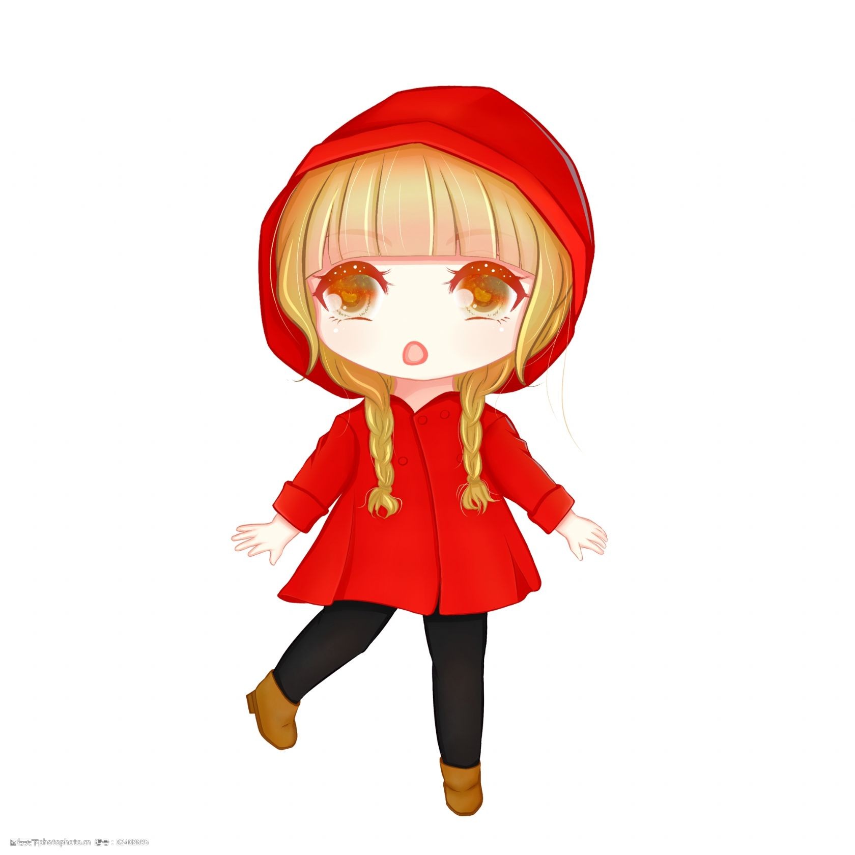 手绘卡通Q版穿红衣服的小女孩图片图行天下素材网