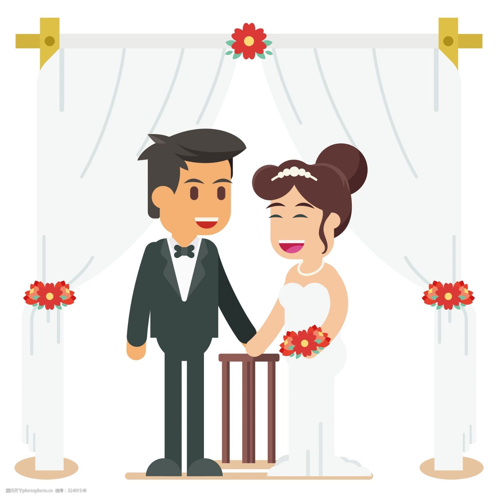 矢量卡通西式婚礼现场的新人夫妻免抠