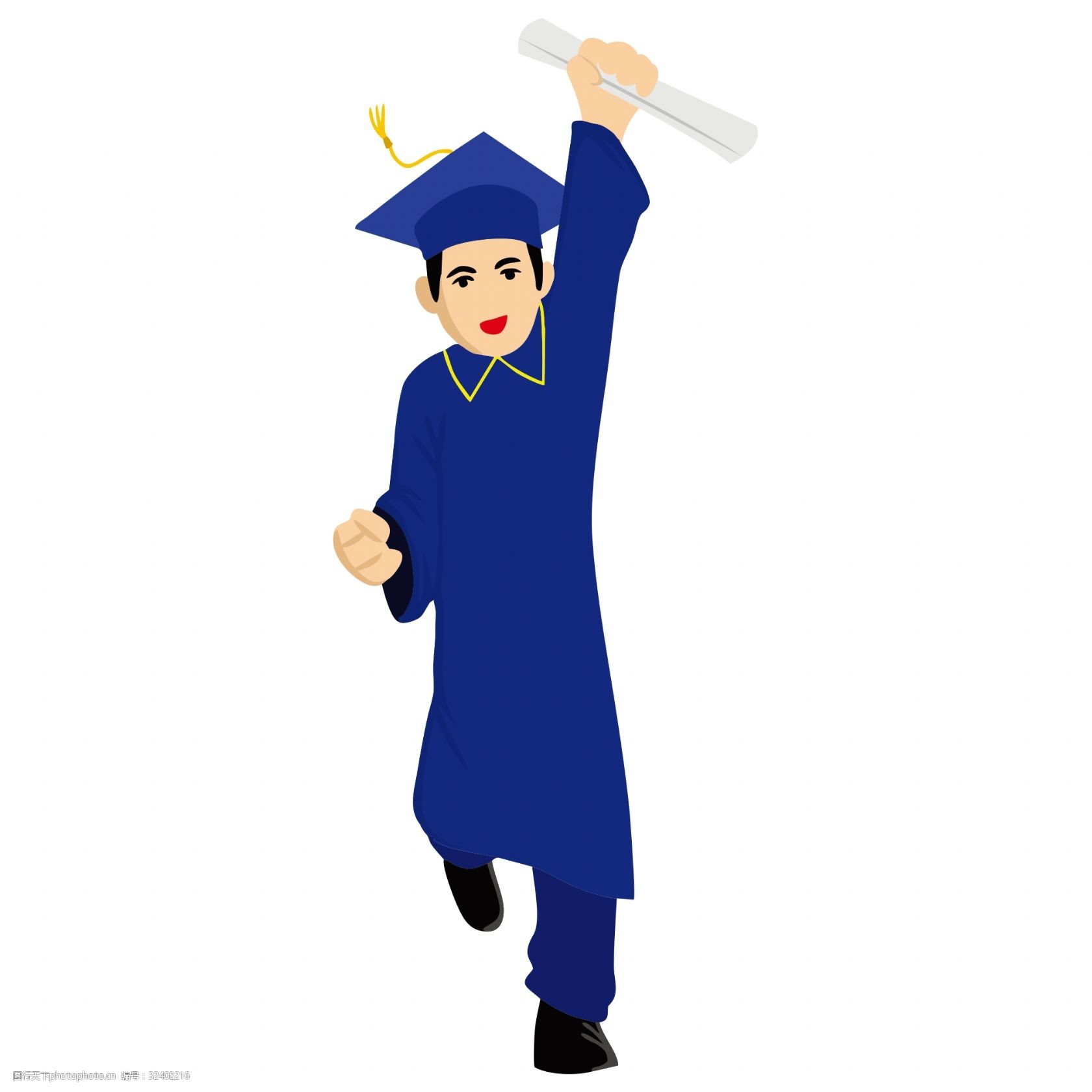 矢量扁平高兴的毕业证书穿学士服的学生全身免抠