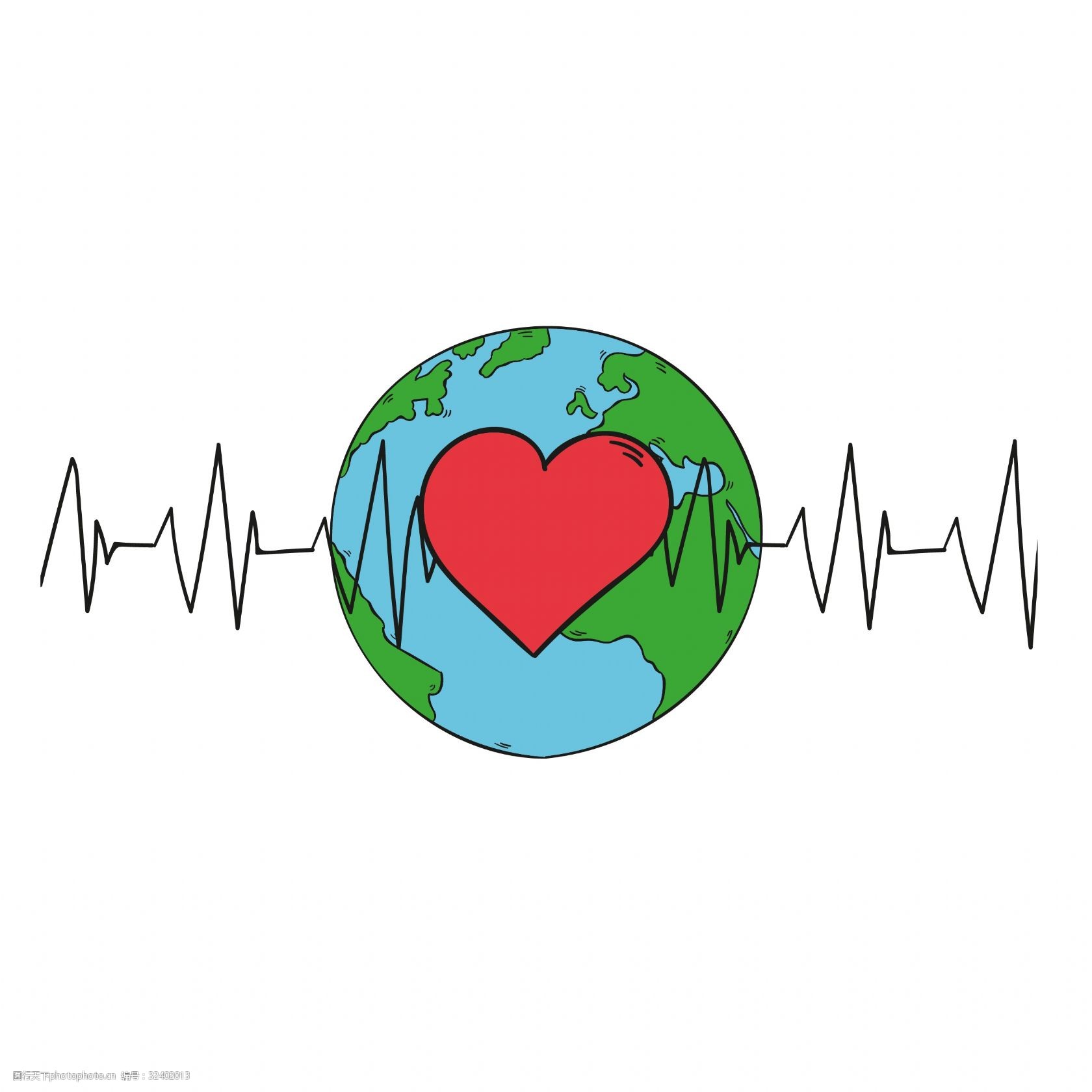 手绘地球的心跳矢量素材
