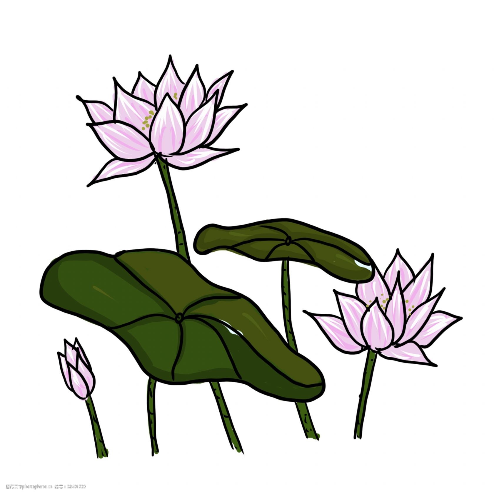 手绘中国风荷花png素材