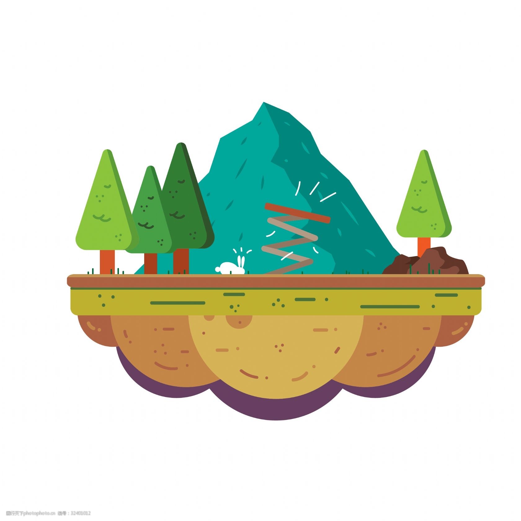 卡通扁平化绿色森林矢量素材图片-图行天下图库