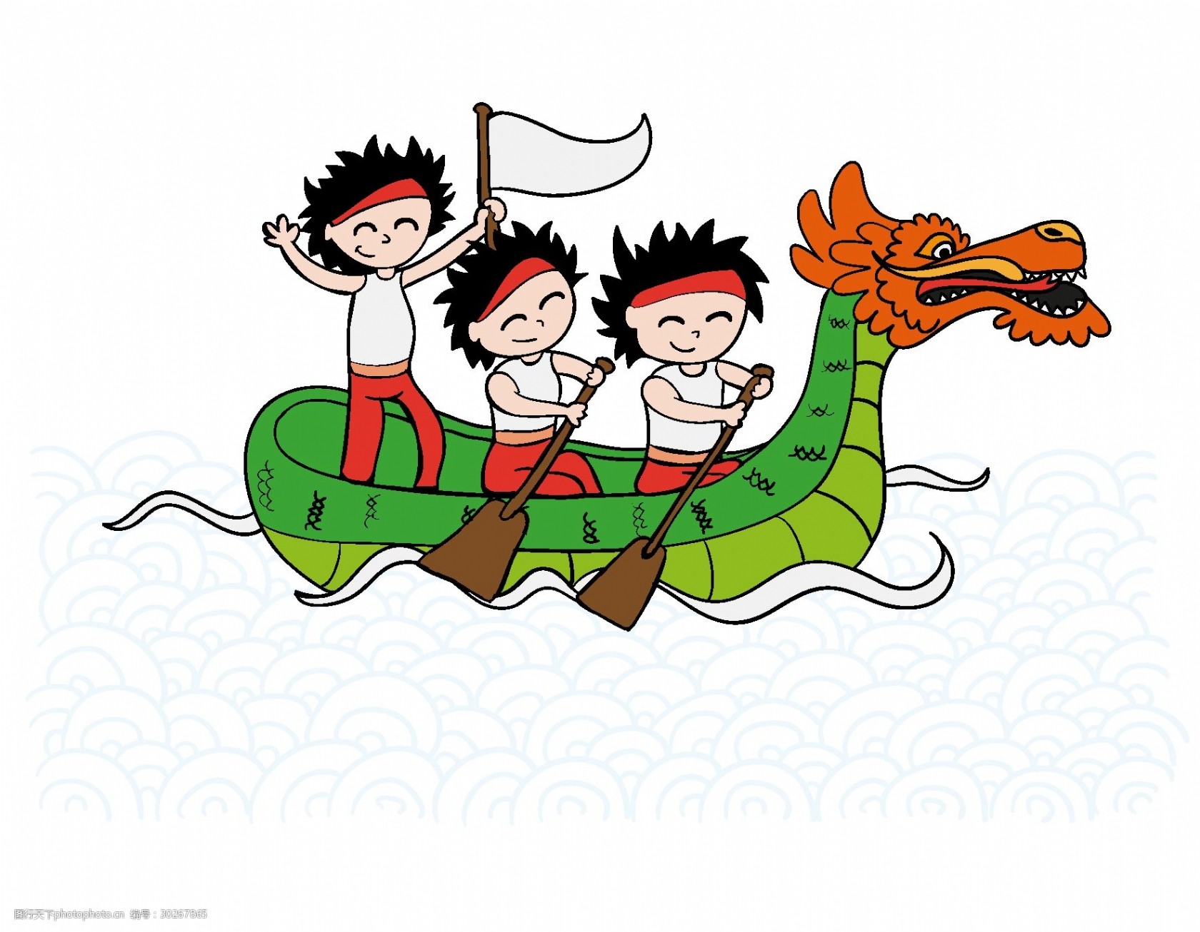 卡通手绘绿色龙舟矢量元素