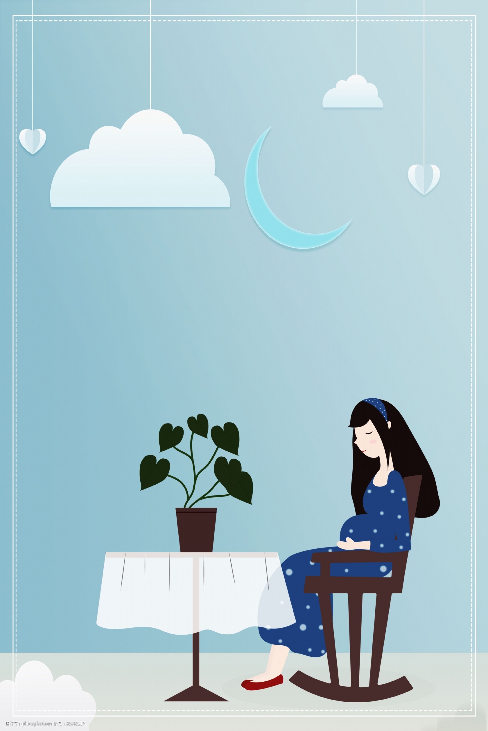 蓝色清新扁平风母亲节人物背景