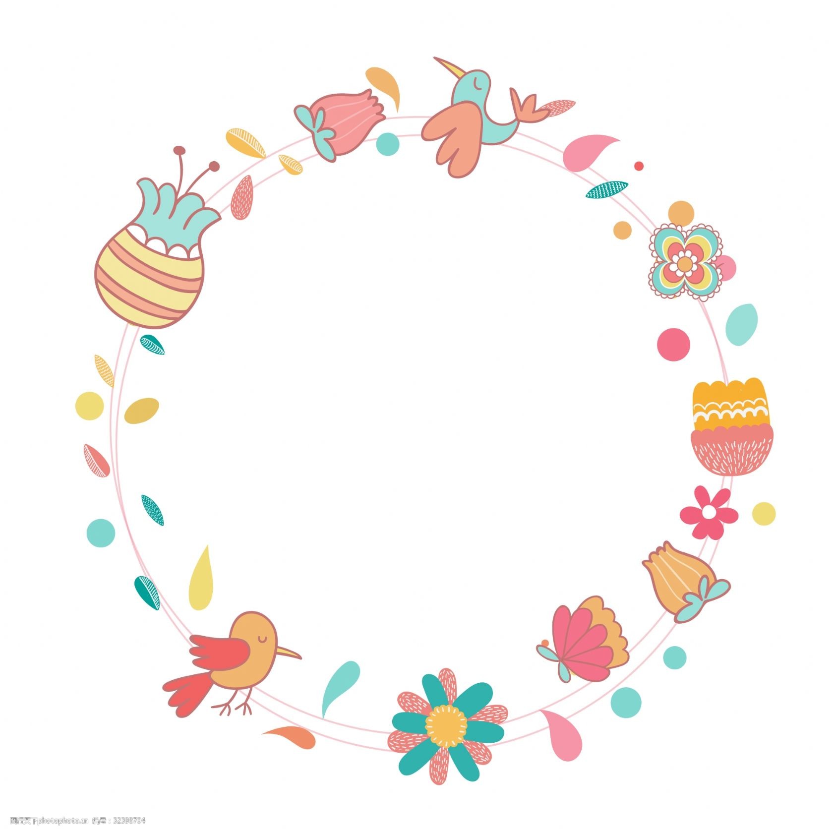 卡通手绘小鸟花卉边框