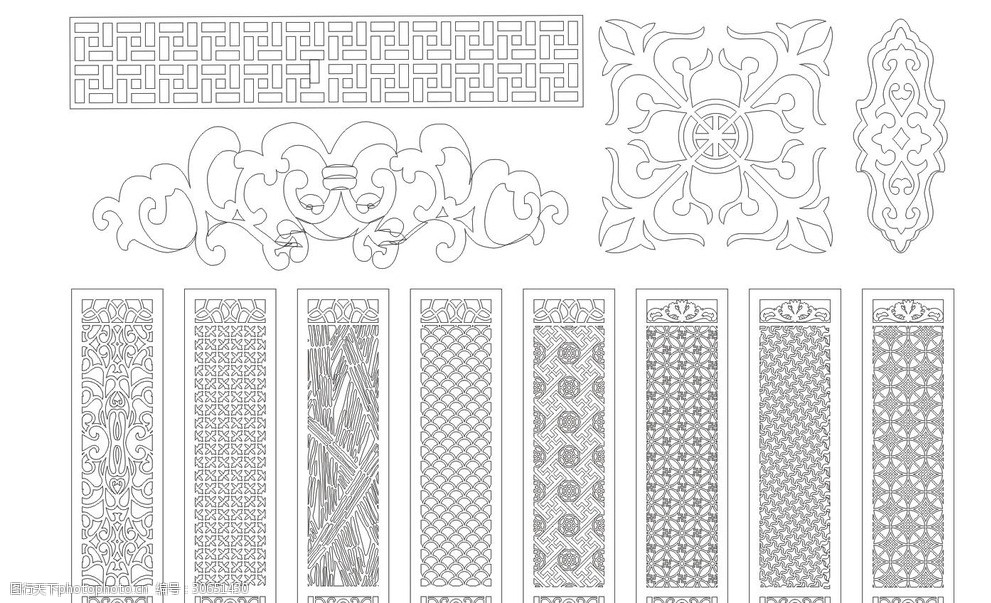 中式镂空花型底纹边框雕刻花