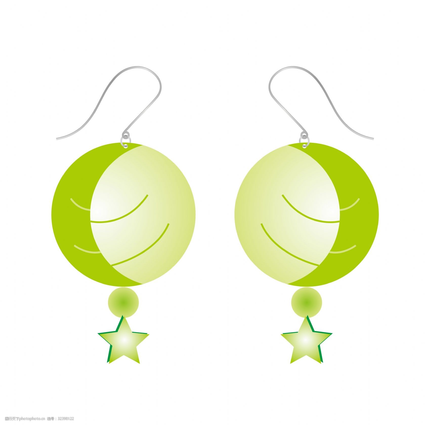 手绘圆形树叶星星耳环