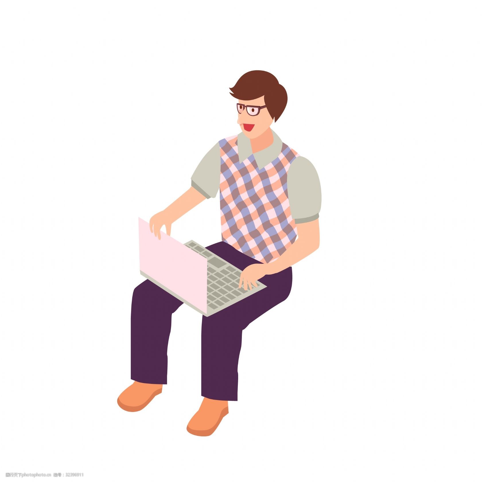 卡通坐着的男人笔记本工作矢量素材