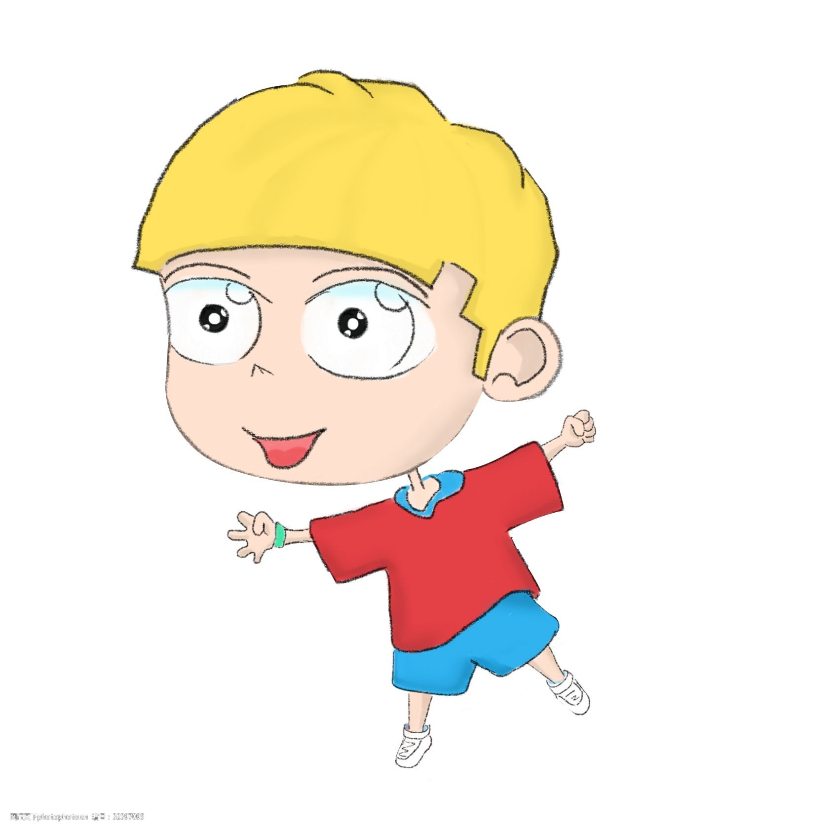 手绘卡通儿童节快乐的小男孩儿png矢量图插画下载