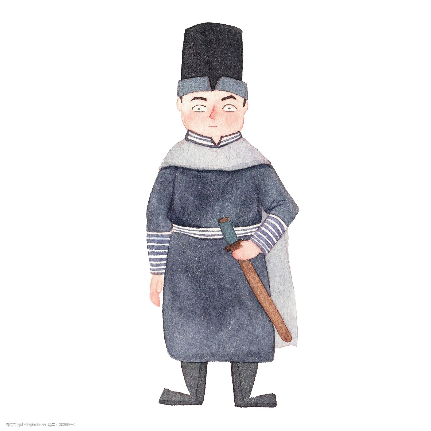 燕小六水彩人物免抠手绘卡通古装汉服