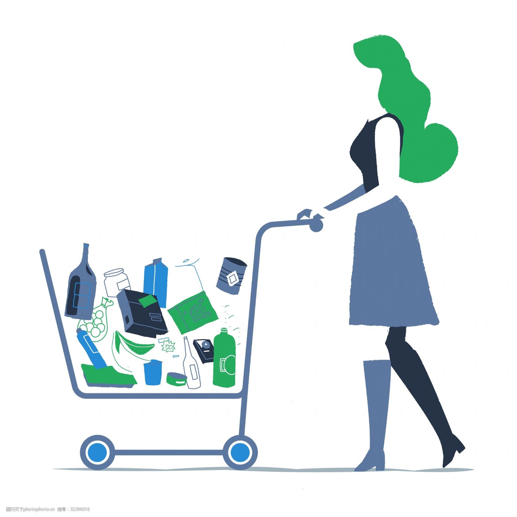 卡通购物的女人矢量素材