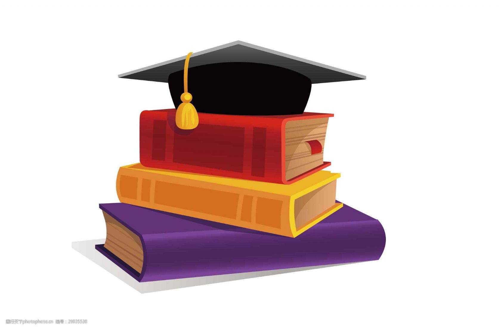 卡通学院风学士帽课本png元素