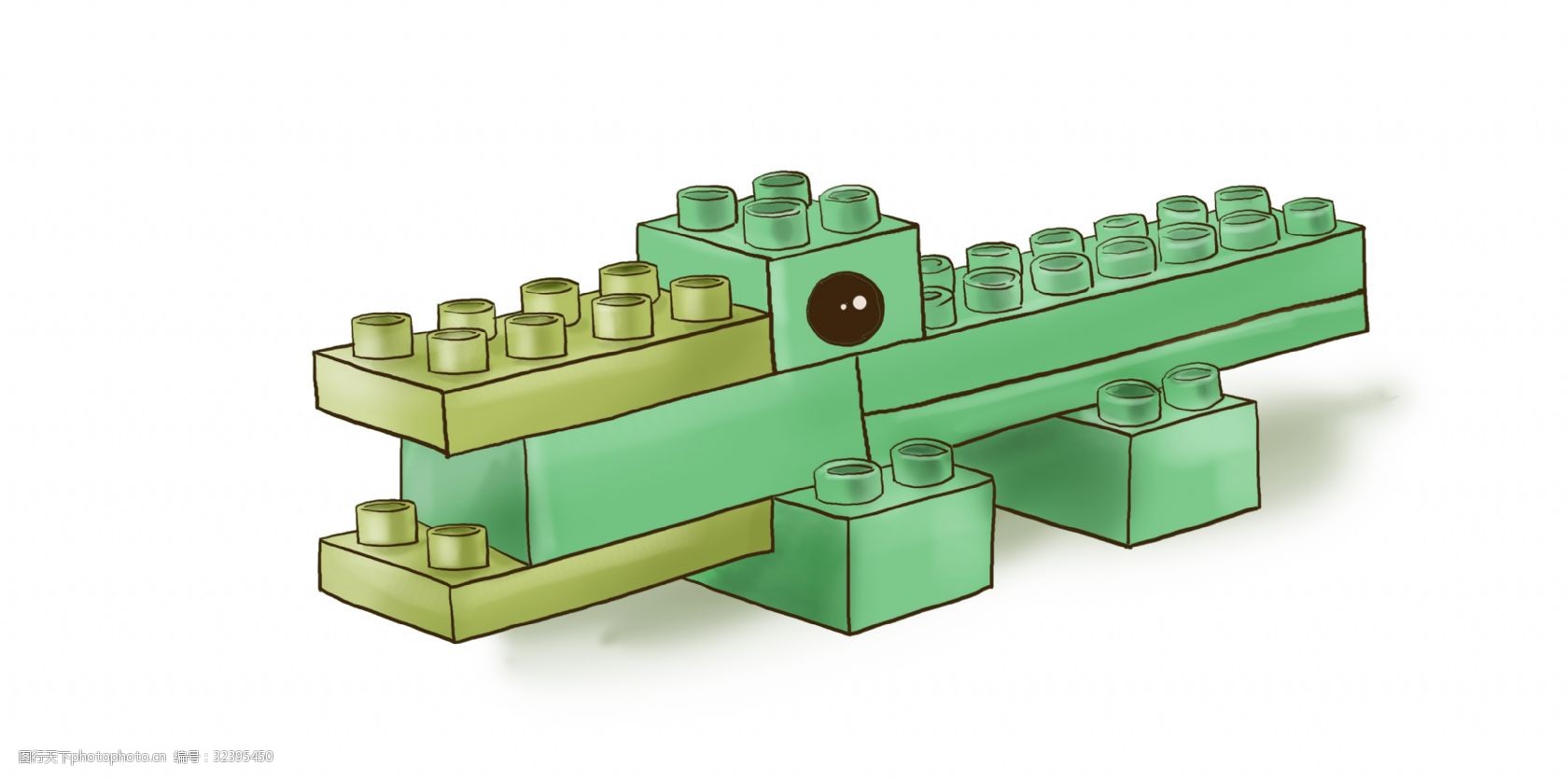 儿童节手绘乐高玩具鳄鱼