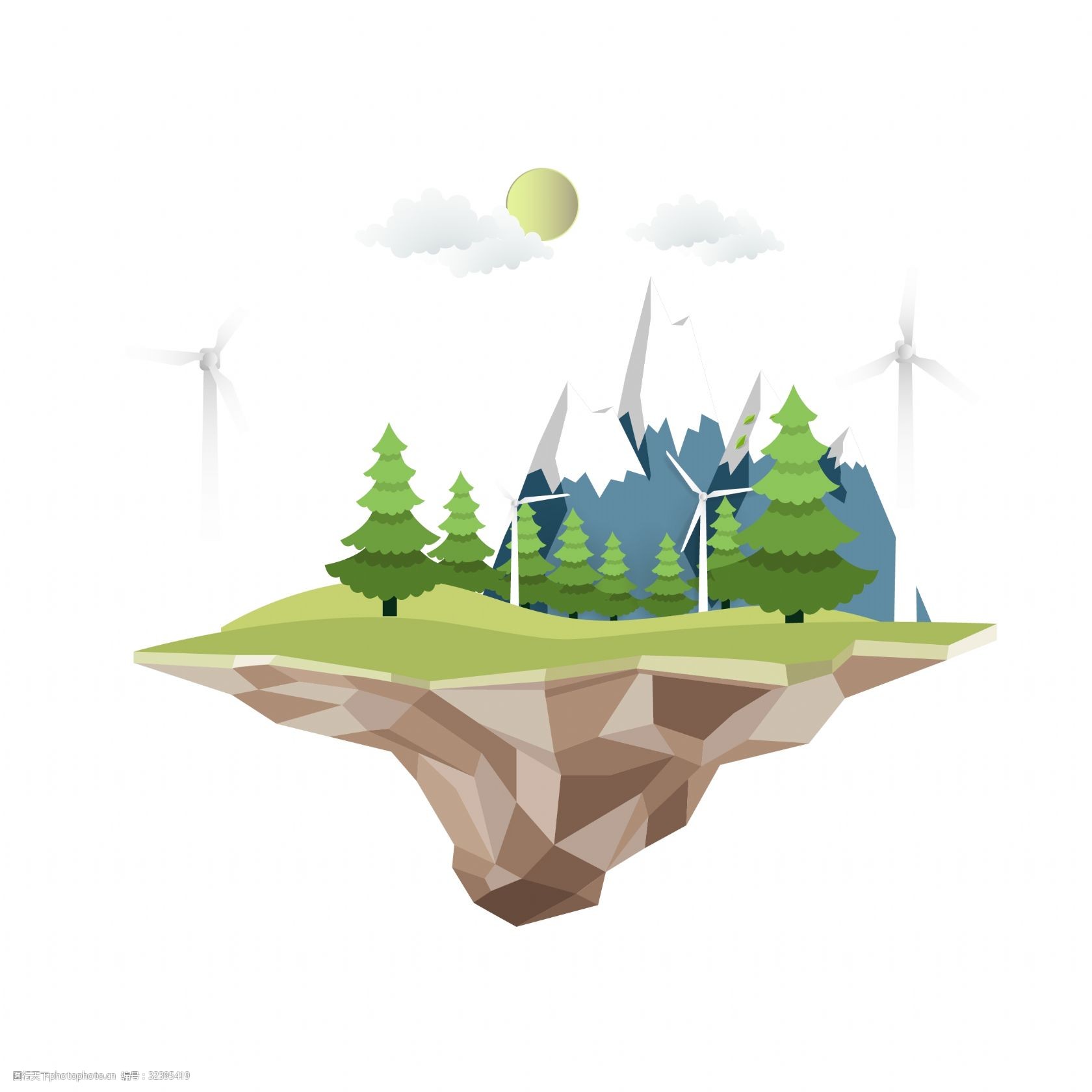 悬浮岛风力发电矢量素材