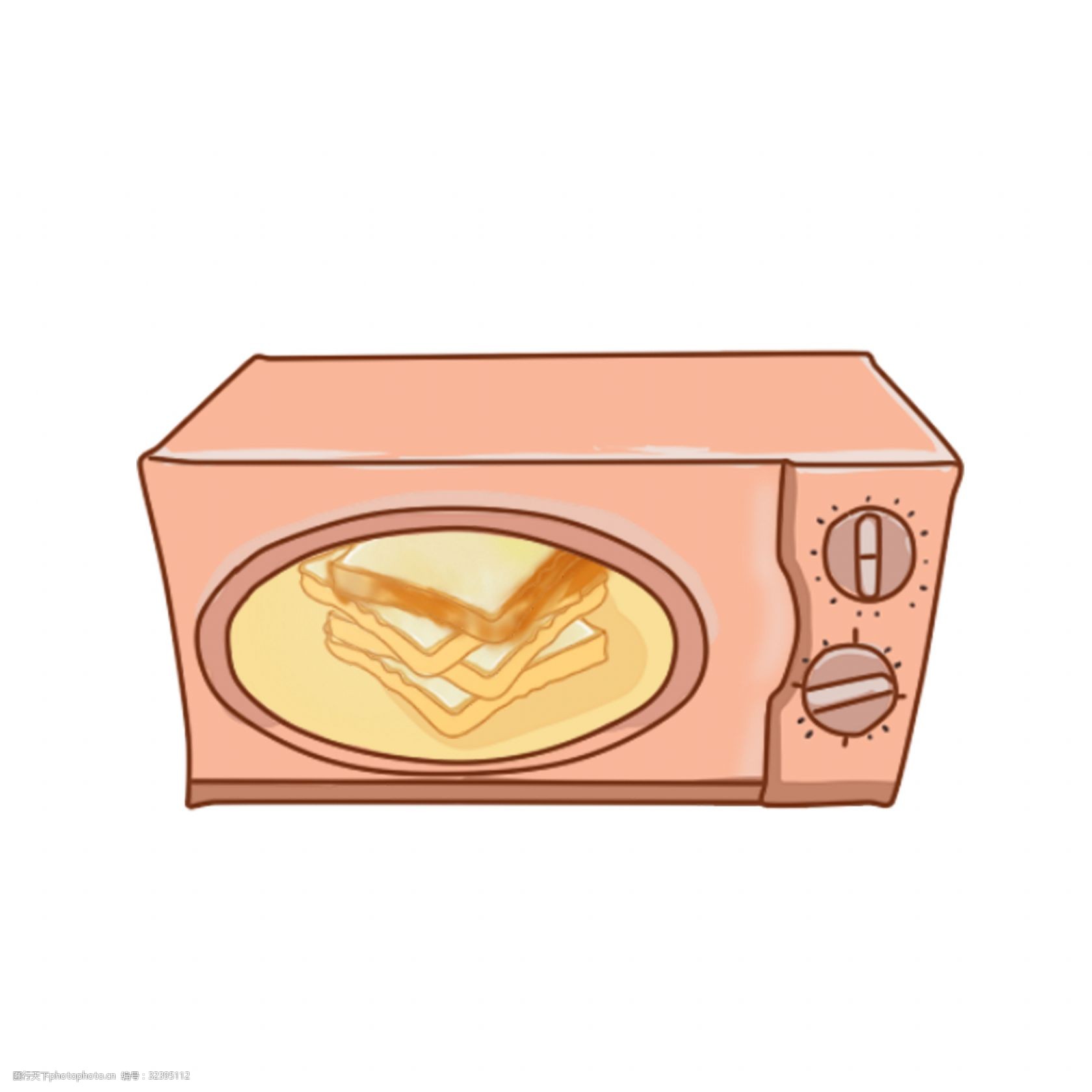 手绘卡通烤箱烤面包