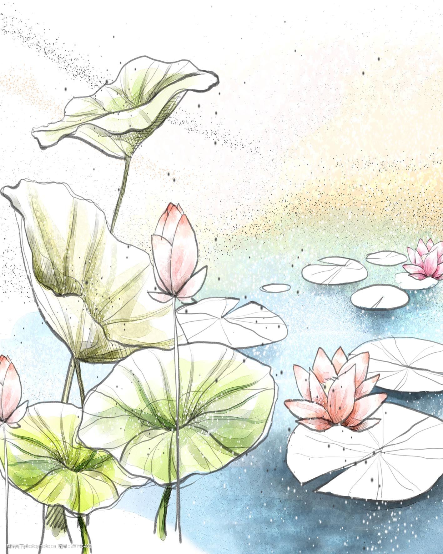 艺术手绘荷花海报背景