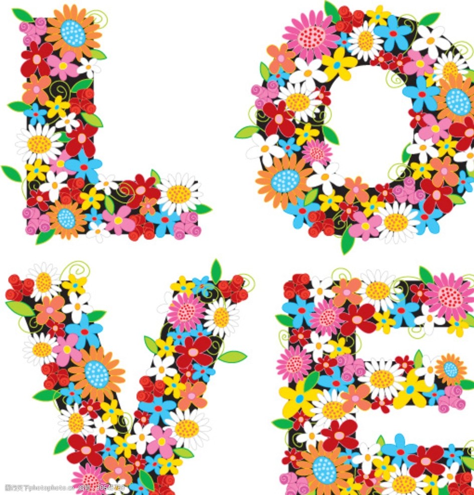 love字母花朵拼接设计eps