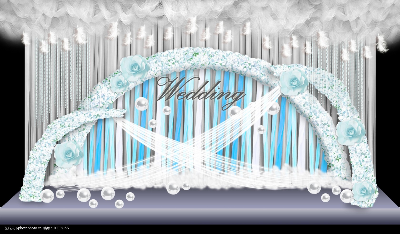 蓝色浪漫婚礼背景效果图
