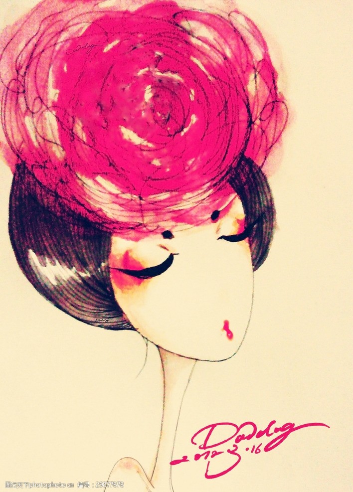 花季手绘女孩手绘花卡通