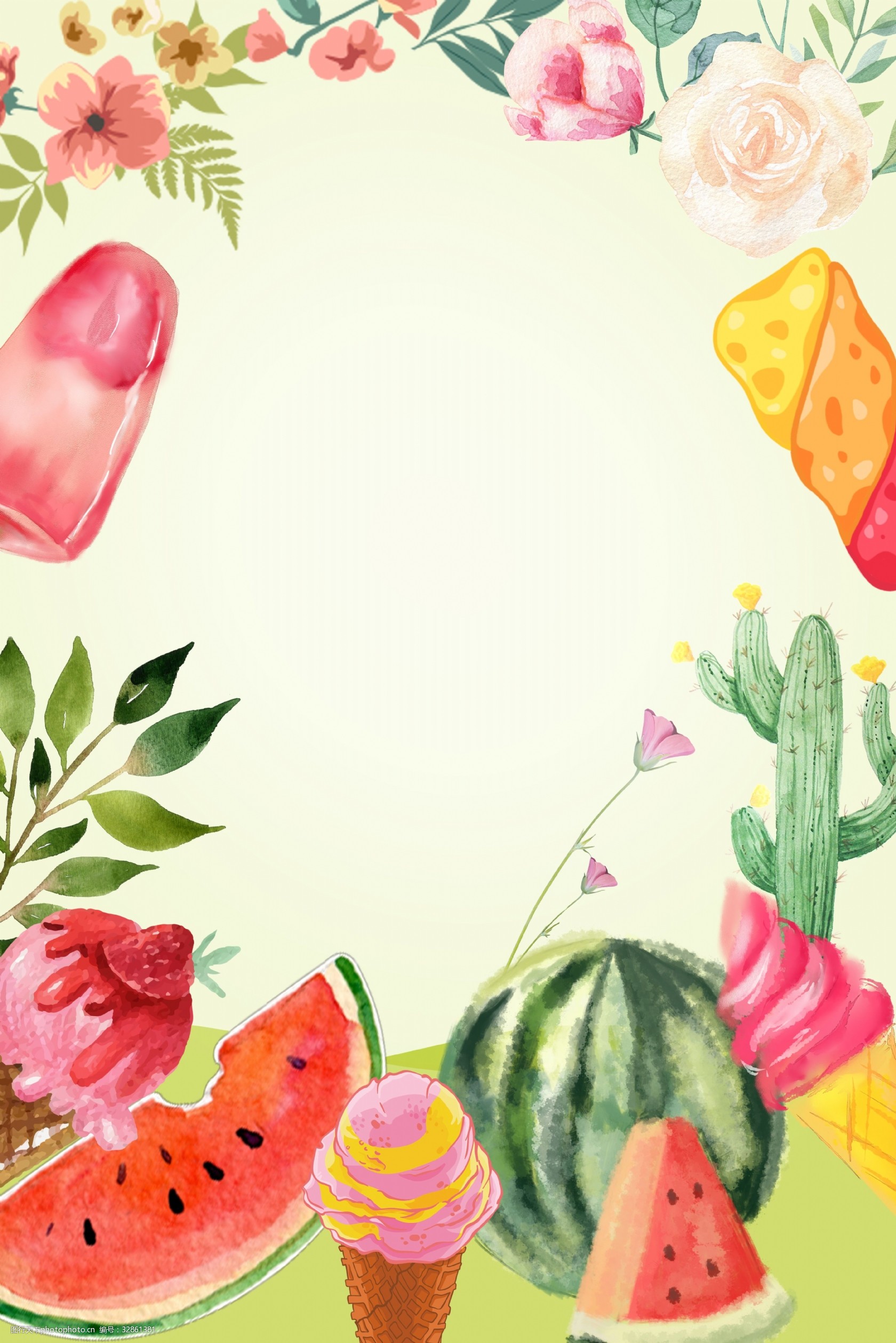 夏至夏天西瓜饮料背景