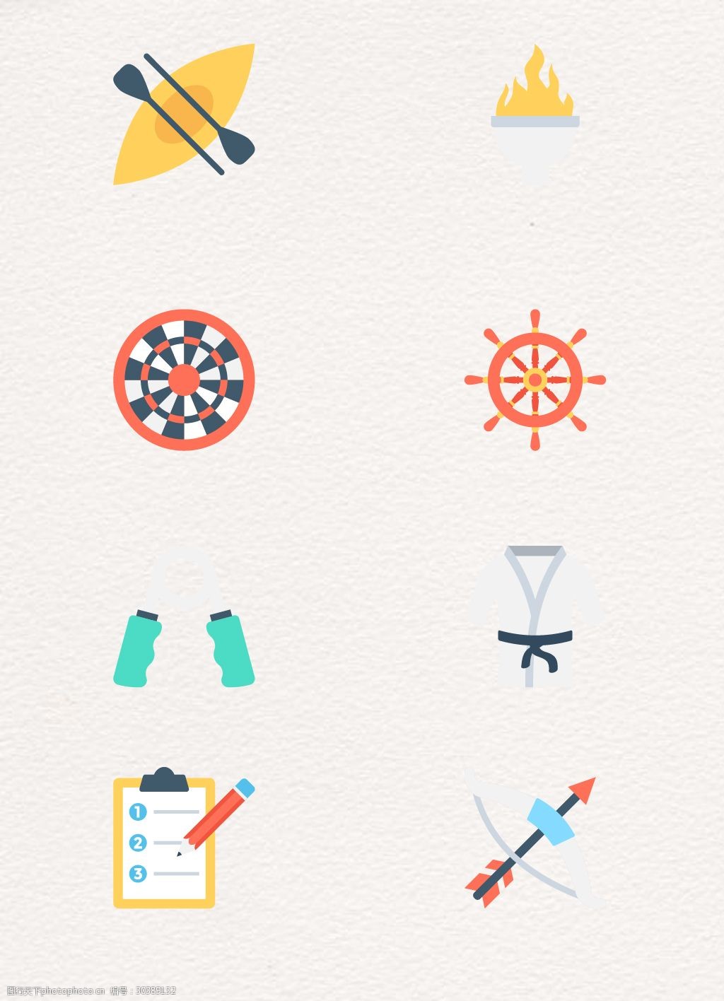 关键词:8款扁平体育项目图标元素 扁平 体育 运动 跆拳道 衣服 划皮艇