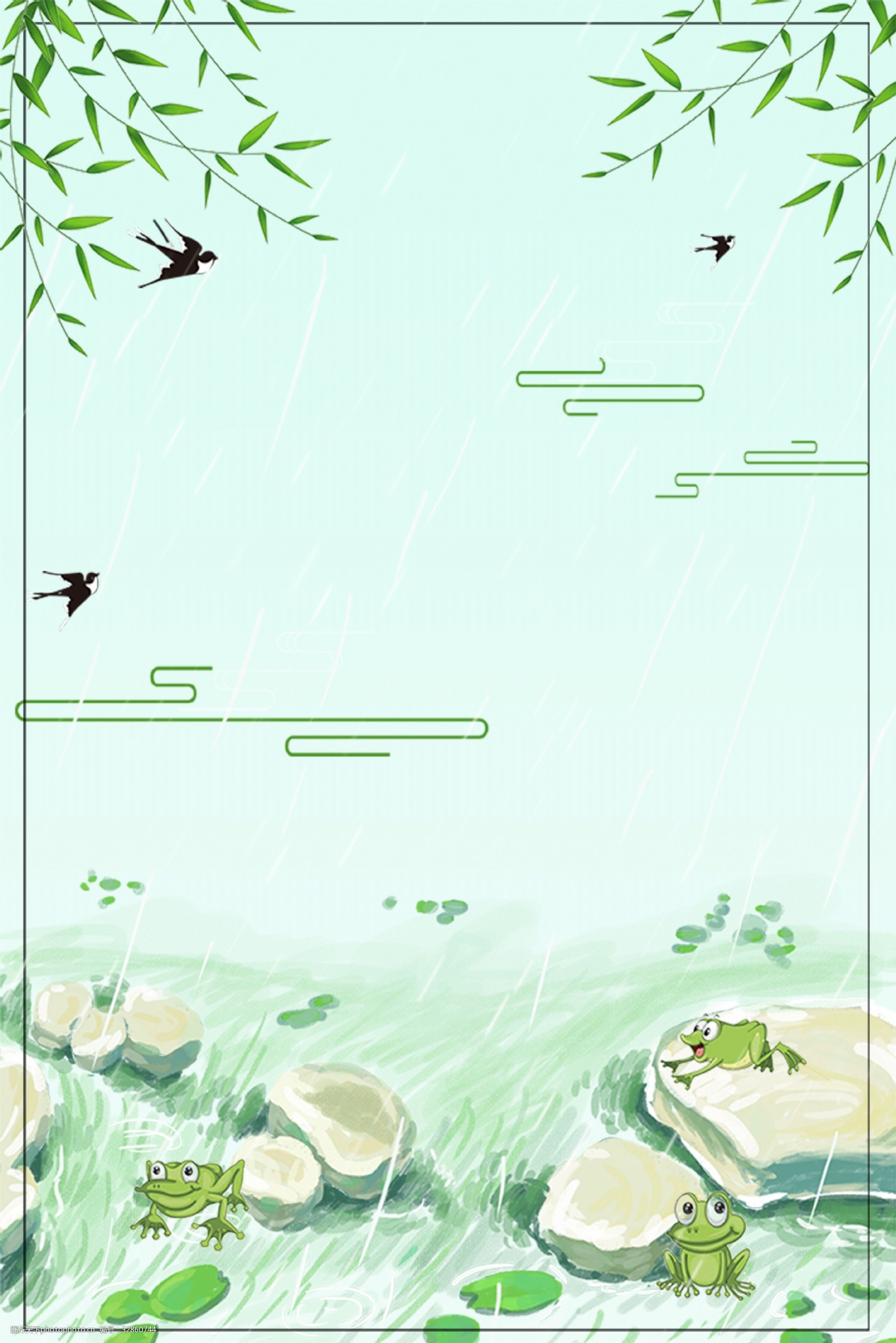 清新荷塘景色溪水简约小暑广告背景