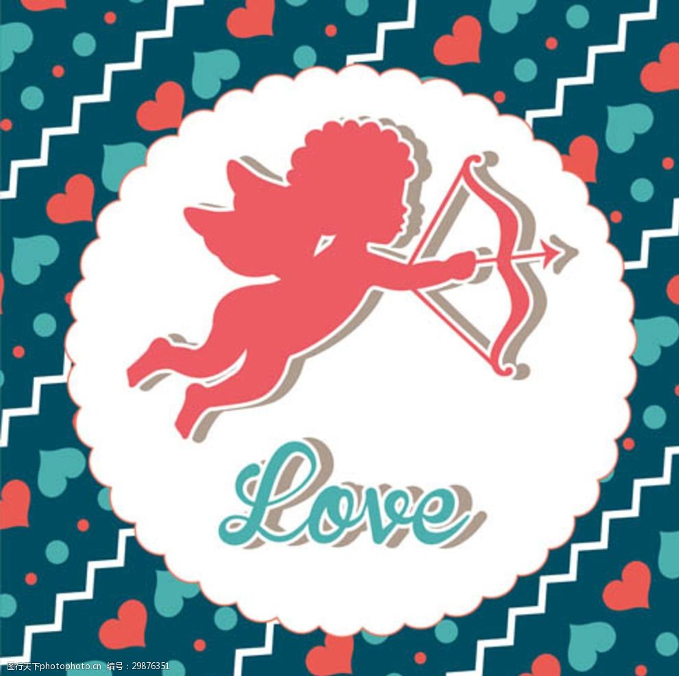 心形与爱神丘比特剪影